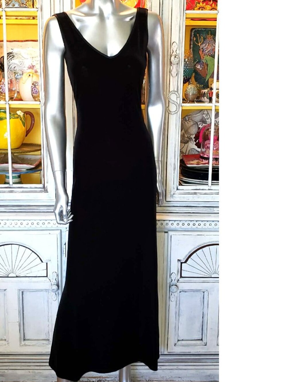 Vintage Betsey Johnson Slip Dress Evening 90s Black Velvet Backless Rose Floral - Picture 12 of 16